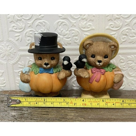 Vintage Halloween Home Interiors  Pumpkin Patch Bears Set Kitschy Great Gift - Picture 2 of 9